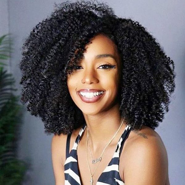 kinky curly hair wig wearing