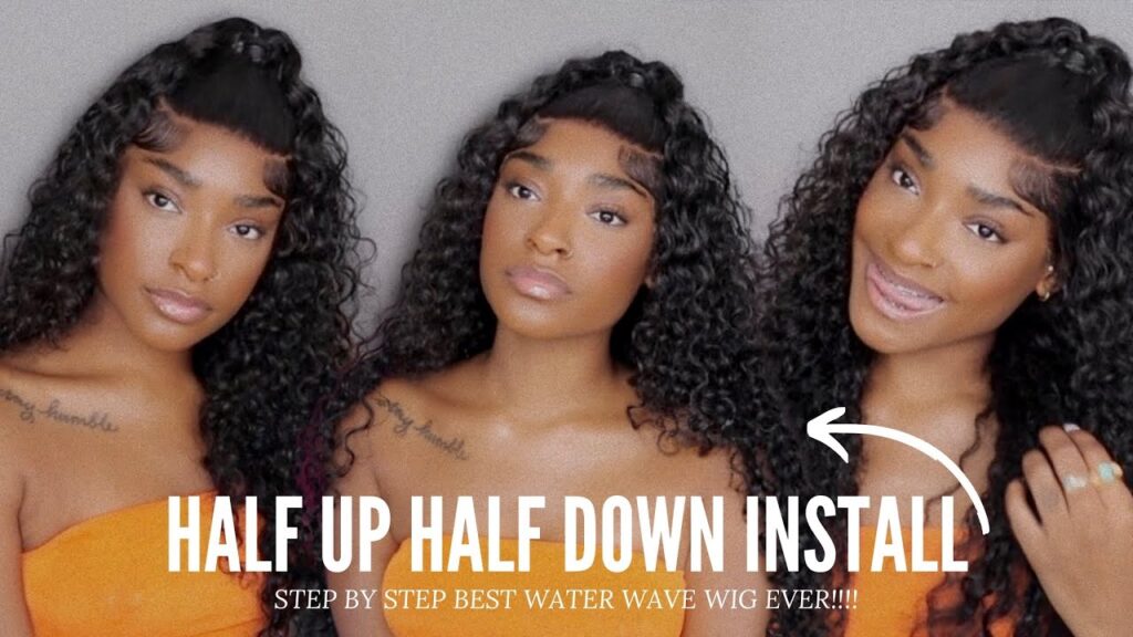 water wave half up half down wig