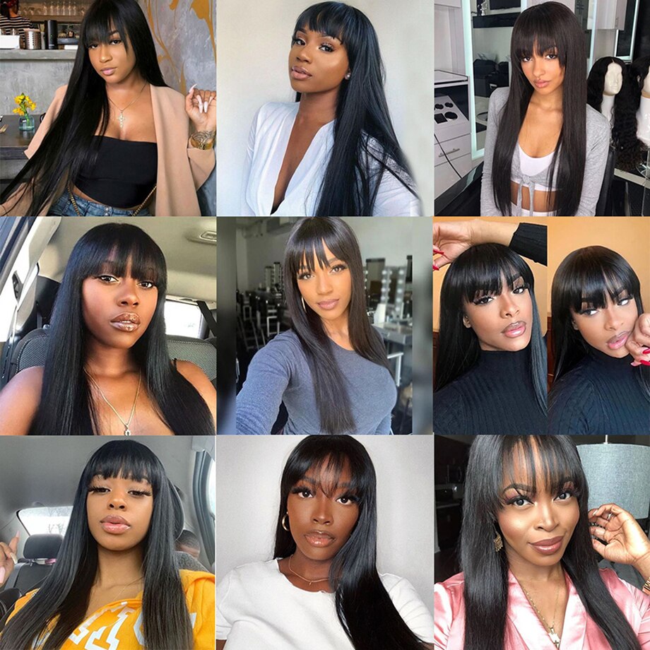 100-Human-Hair-Wigs-Straight-Hair-With-Bang-Fringe-For-Women