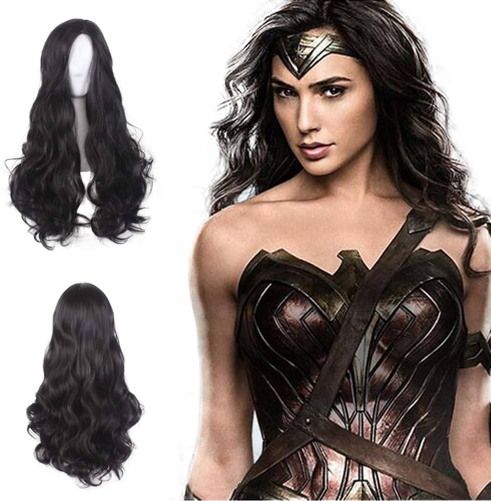 Wonder Woman Costume Black Wigs Long Hair Cosplay Wig