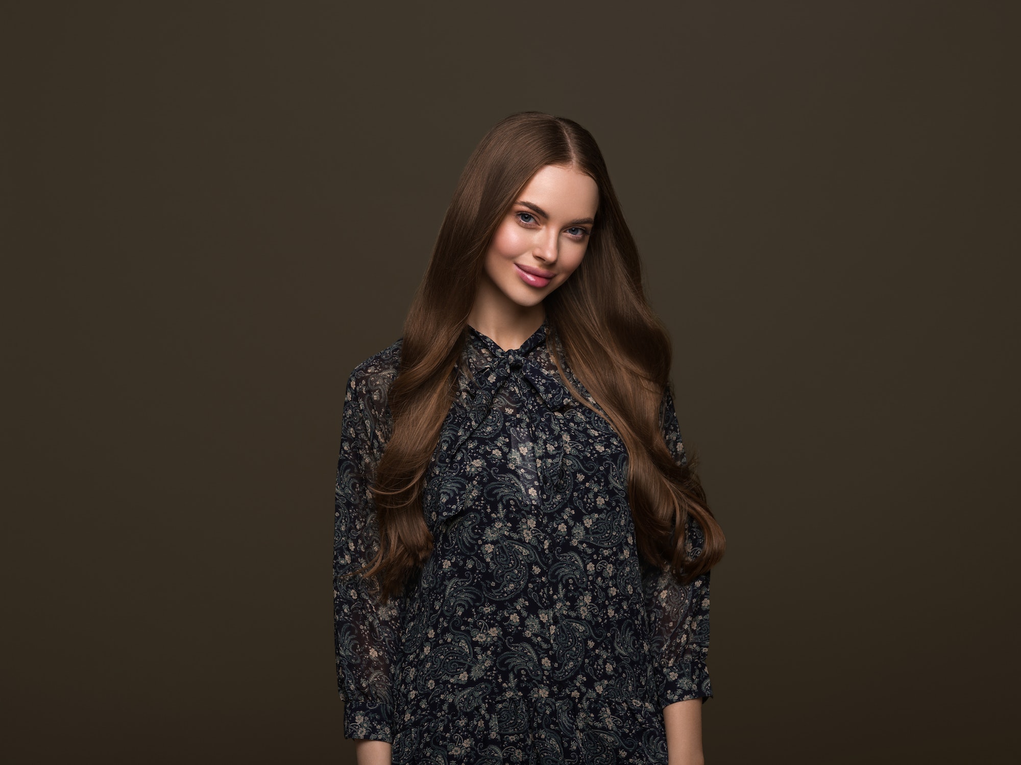 Beautiful long wawy hair woman beauty hairstyle portrait