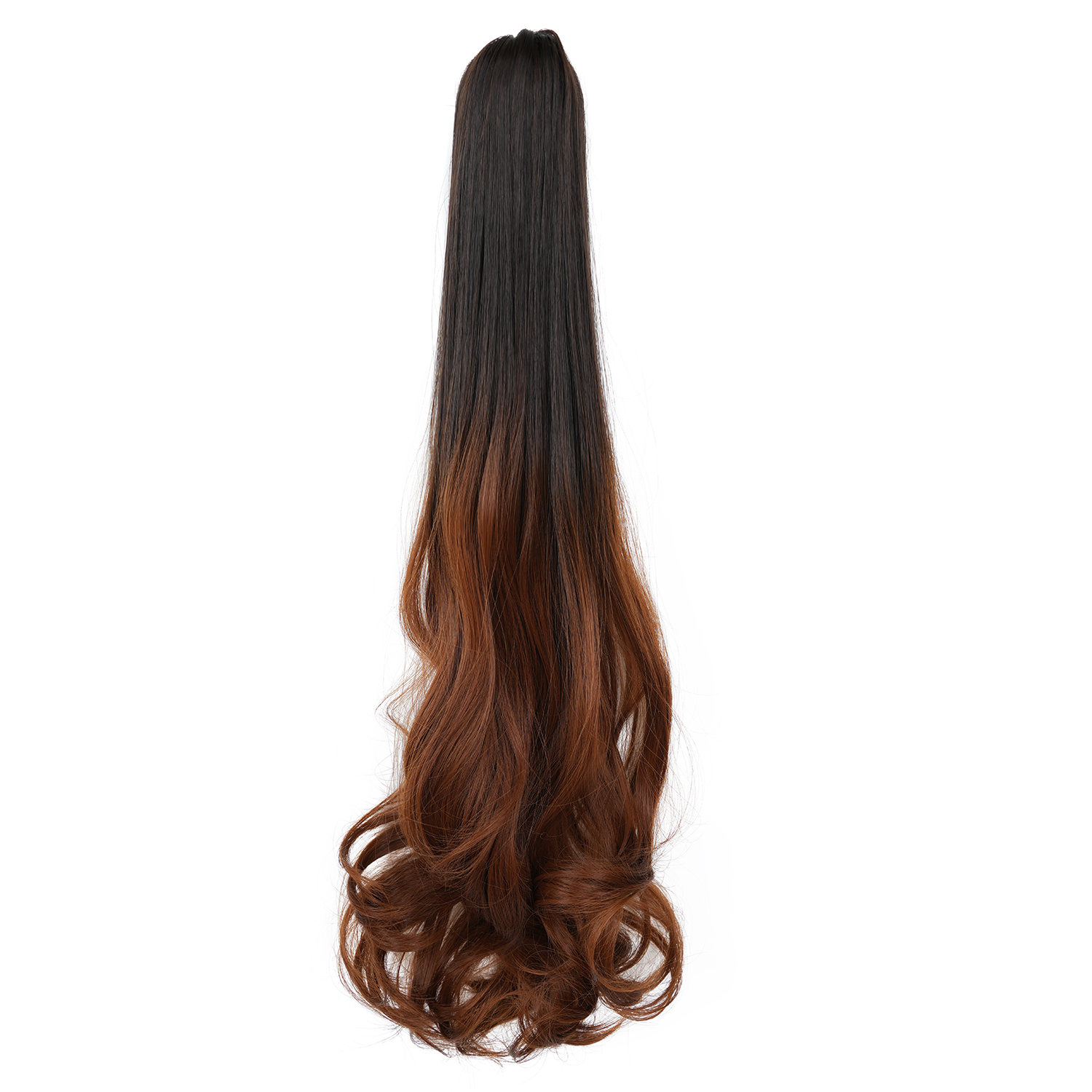 synthetic hig ponytail extension long hair clip for women curly black & dark brown