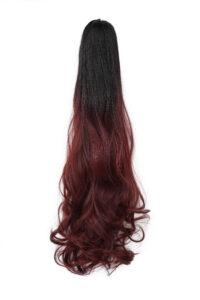 thick and fluffy ponytail gripping style synthetic fiber hair black & Voluminous Curled Wavy Wine Burgundy